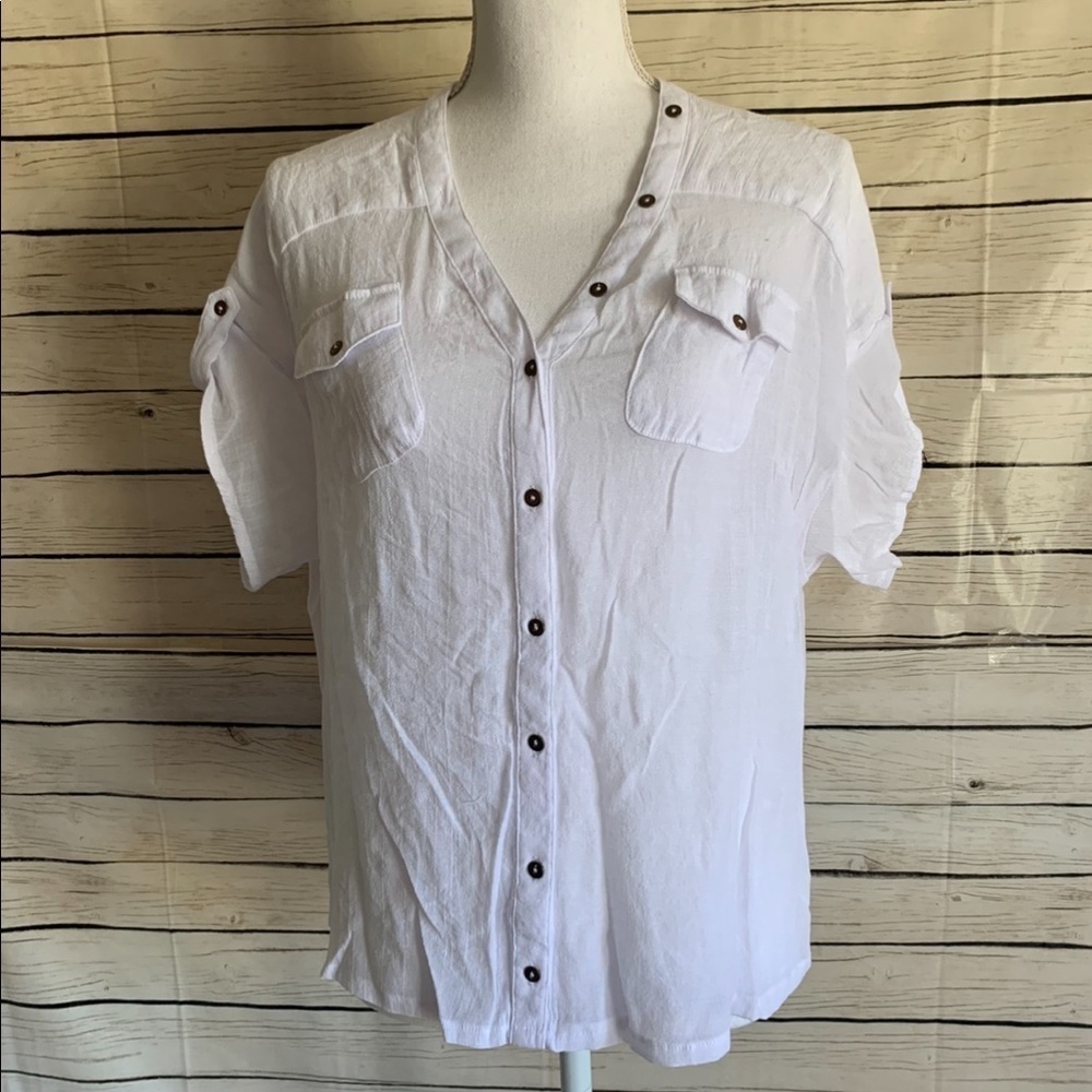 Alfani White Button Detailed Top
